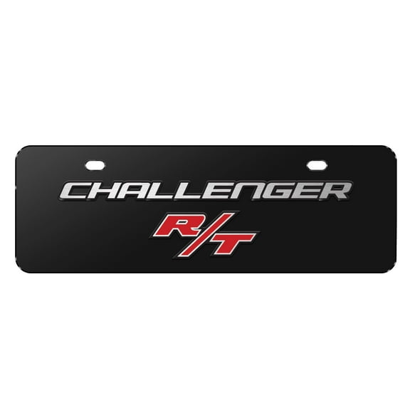 Dodge Challenger R/T 3D Logo 12" x 4.25" European Look Black Half-Size Stainless Steel License Plate