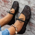 thumbnail image 2 of Rokment Women's Mesh Embroidered Ballet Flats Comfortable Walking Shoes Bowknot Square Closed Toe Ballerina Low Heel Bridal Lace Floral Bow Dress Slip on Loafers Summer Fall Casual Black Size 6, 2 of 7