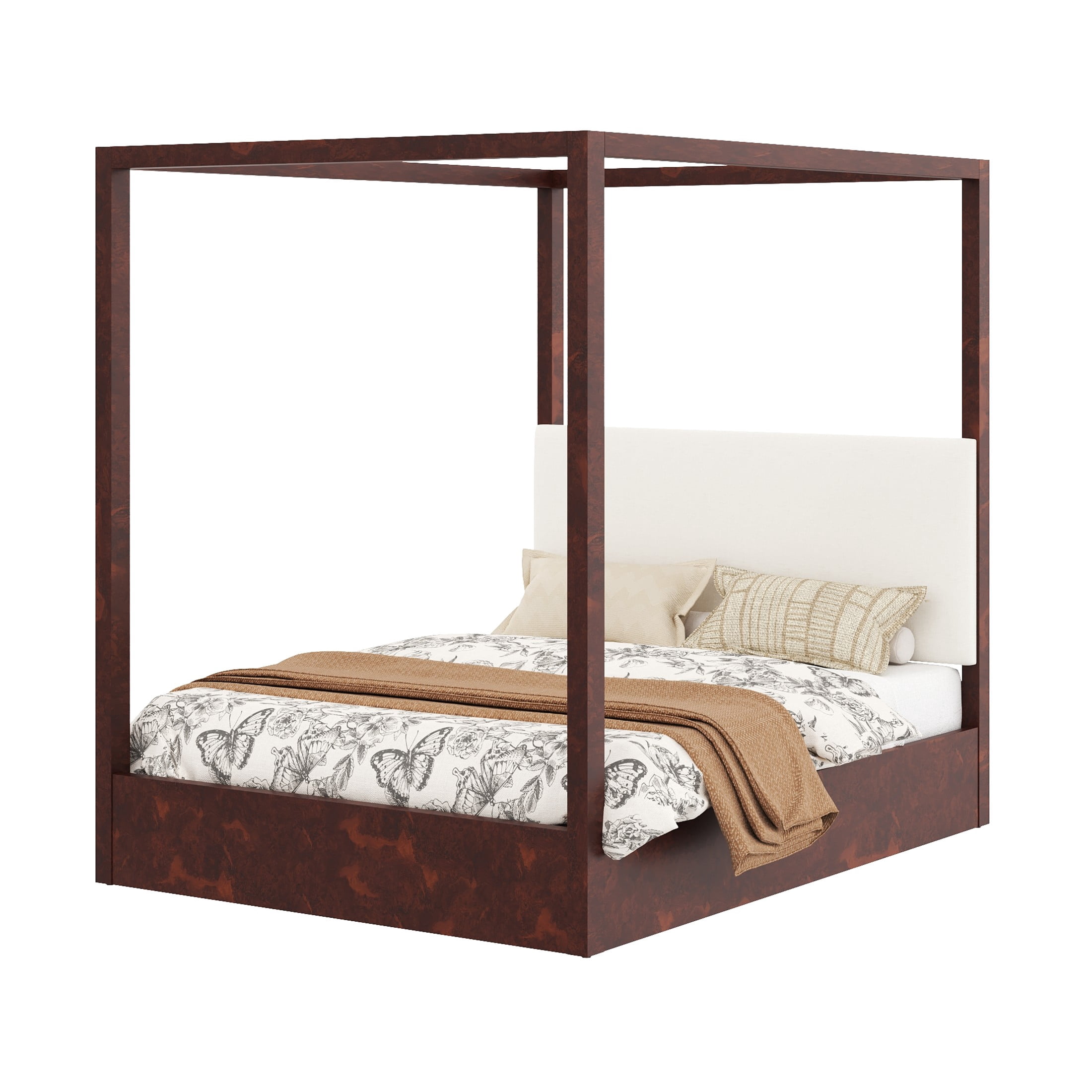 Christopher Knight Home Queen Canopy Platform Bed, Upholstered Headboard, Solid Wood Frame, Espresso