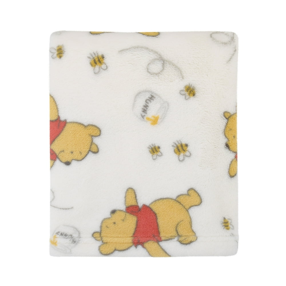 Disney Winnie the Pooh Plush Ivory Baby Blanket