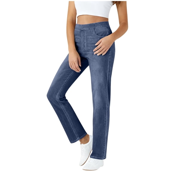 GUACER Womens Straight Leg Pants Trendy High Waisted Stretch Casual Trousers Jeans Look Work Pants with Pockets