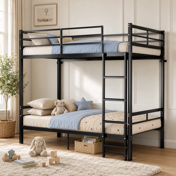 Alvantor Bunk Bed Twin over Twin, Metal Bunk Bed for Kids with Ladder and Anti-tip Bracket Black