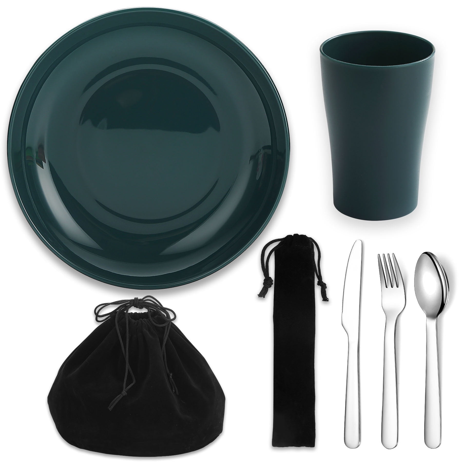 ReaNea Camping Utensils, Stainless Steel Portable Travel Silverware Set with Reusable Bowls ,Mug and Plate, Camping Mess Kit for 1 Person