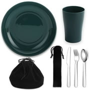ReaNea Camping Utensils, Stainless Steel Portable Travel Silverware Set with Reusable Bowls ,Mug and Plate, Camping Mess Kit for 1 Person