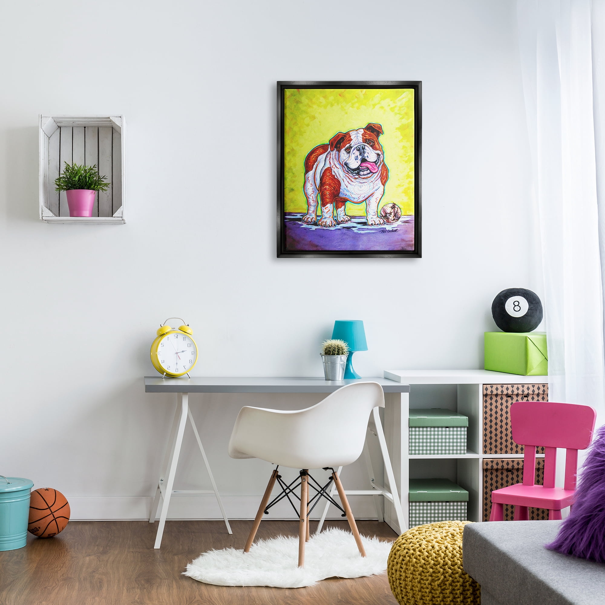 Stupell Industries Bulldog with Baseball Animals & Insects Painting Black Floater Framed Art Print Wall Art, 25 x 31