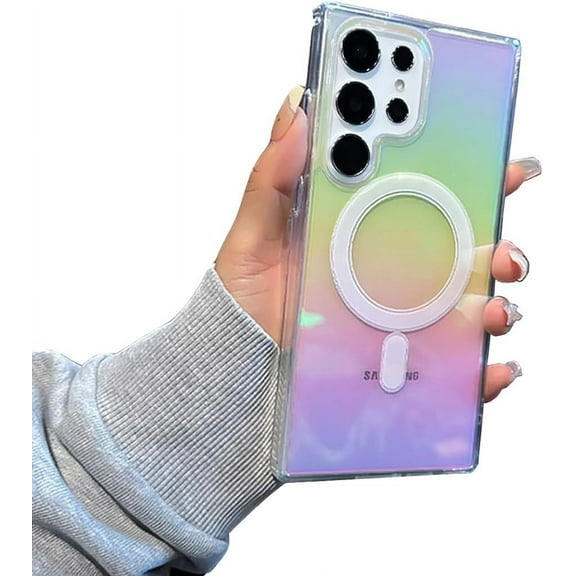 for Galaxy S24 Ultra Case  [Compatible with Magsafe] Wireless Holographic Shockproof Clear Full Camera Protection Slim Thin Phone Cover Case for Samsung Galaxy S24 Ultra-Colorful