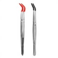 thumbnail image 2 of 2 PCS Tweezers Curved Bent Rubber Tip Tweezers Stainless Steel Crafts Tweezers for Lab Jewelry Making,1 * Double bend red plastic sleeve tweezers 1 * Single bend black plastic sleeve tweezers, 2 of 8