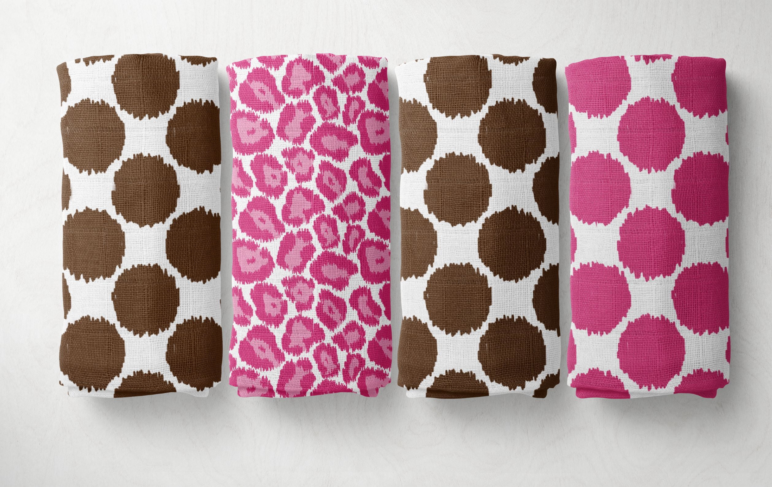 Bacati Ikat Babybett-Set, Lila/grau, Mit Punkten/Leopard, Inkl. 2 Musselin-Decken - 100% Baumwolle