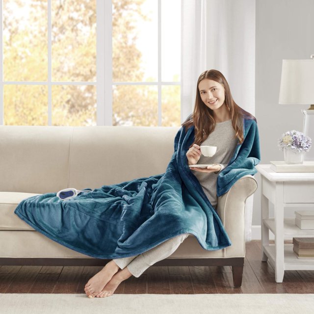 Beautyrest Couverture Électrique Réversible Microlight à Sherpa, Arrêt Automatique, Pratiquement Zéro EMF, Réglage Multi-Chaleur, Certifiée UL, Lavable en Machine, Jeté Surdimensionné Turquoise (60 Po X 70 Po)