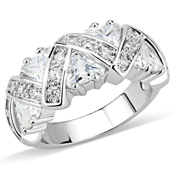 Alamode 3W1533-7 Women Rhodium Brass Ring with AAA Grade CZ in Clear - Size 7