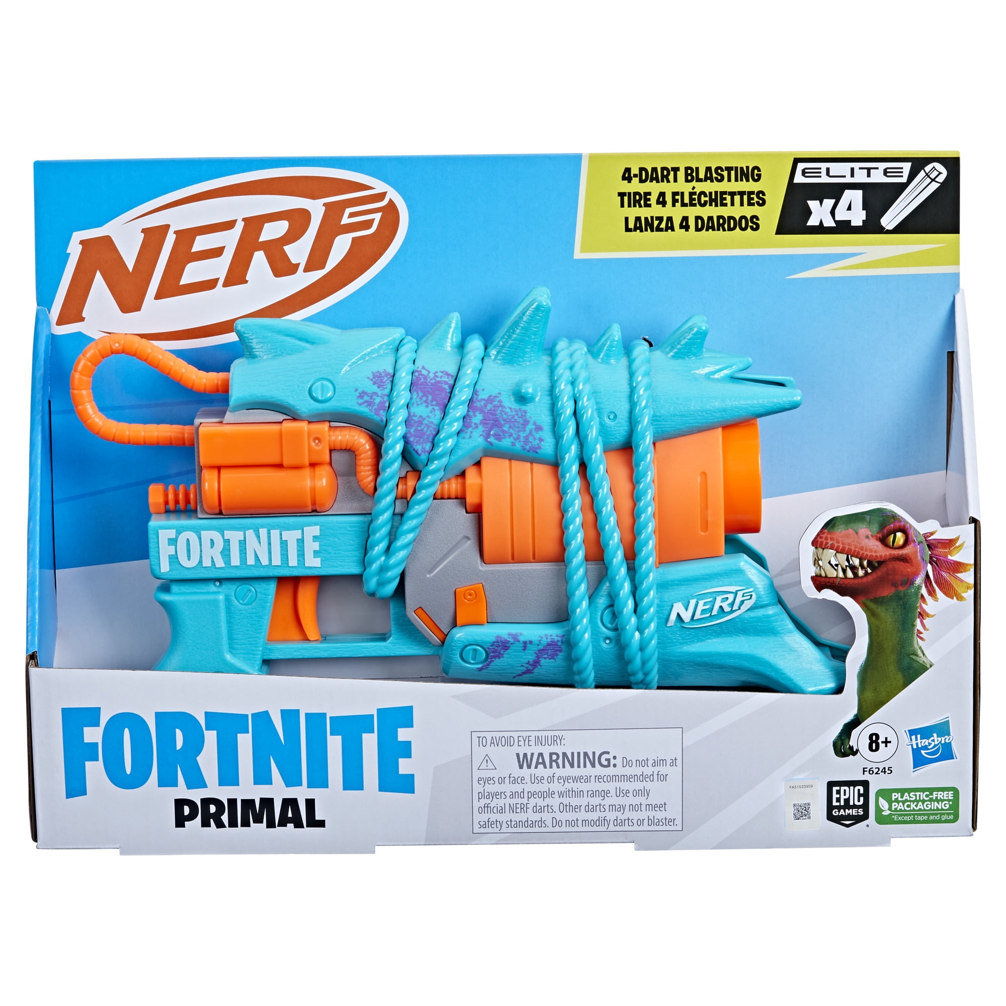 Nerf Fortnite Primal Blaster, 4 Nerf Elite Darts, Nerf Fortnite Dart Blaster