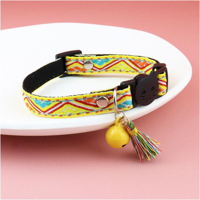 Collar ajustable para gatos con borlas y campanas, Collar adornado para mascotas, collares con patrón de Jacquard a cuadros coloridos para perros y gatos