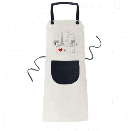 

I Love Paris France Eiffel Tower Line Apron Adjustable Bib Cotton Linen BBQ Kitchen Pocket Pinafore
