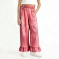 thumbnail image 6 of ITSAME Girls Casual Pants, Ruffle Hem Elastic Waist Plaid Print Kids Fashion Casual Pants Red Size 12-13, 6 of 7