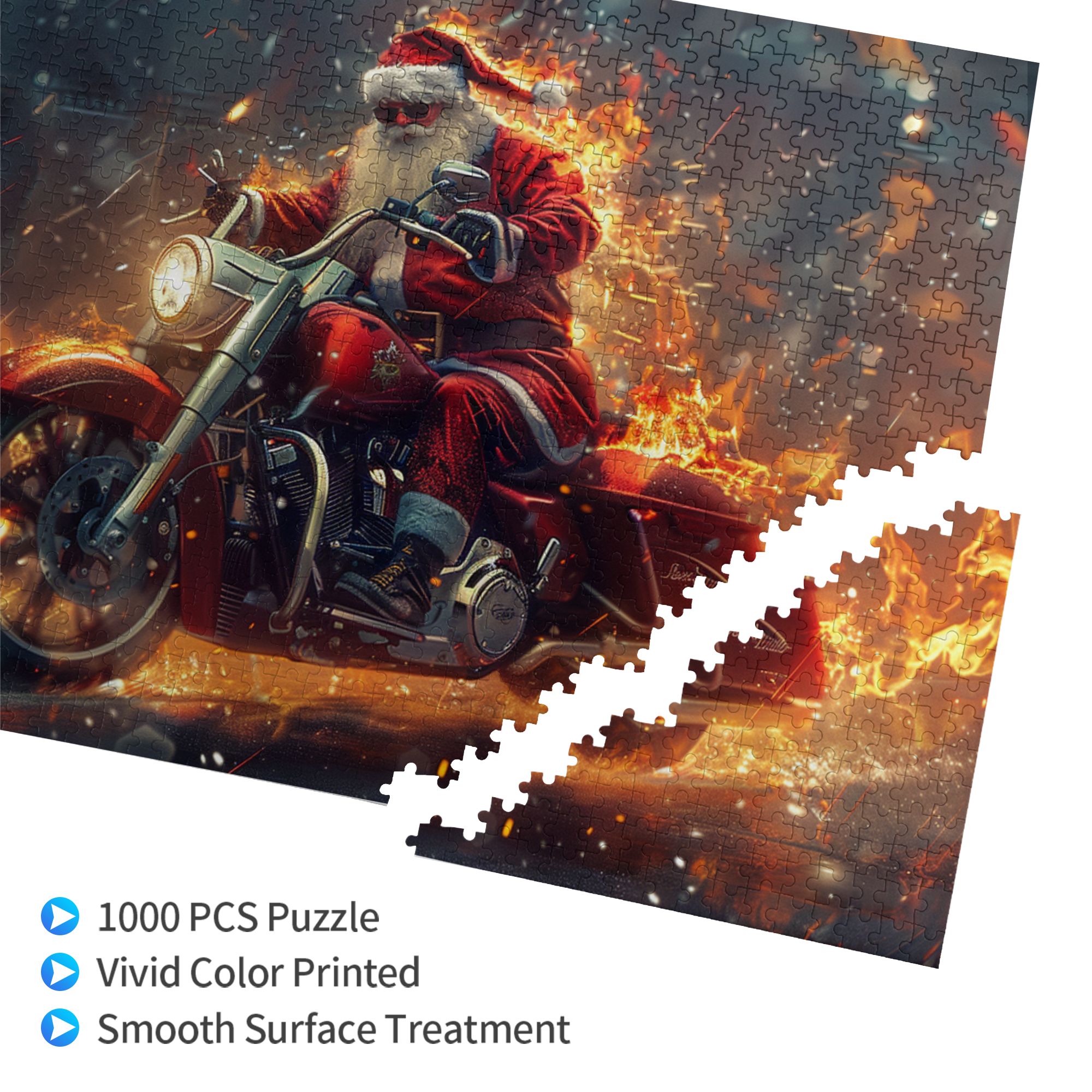 1000 PCS Santa Claus Rides A Flame Motorcycle Puzzles For Adults