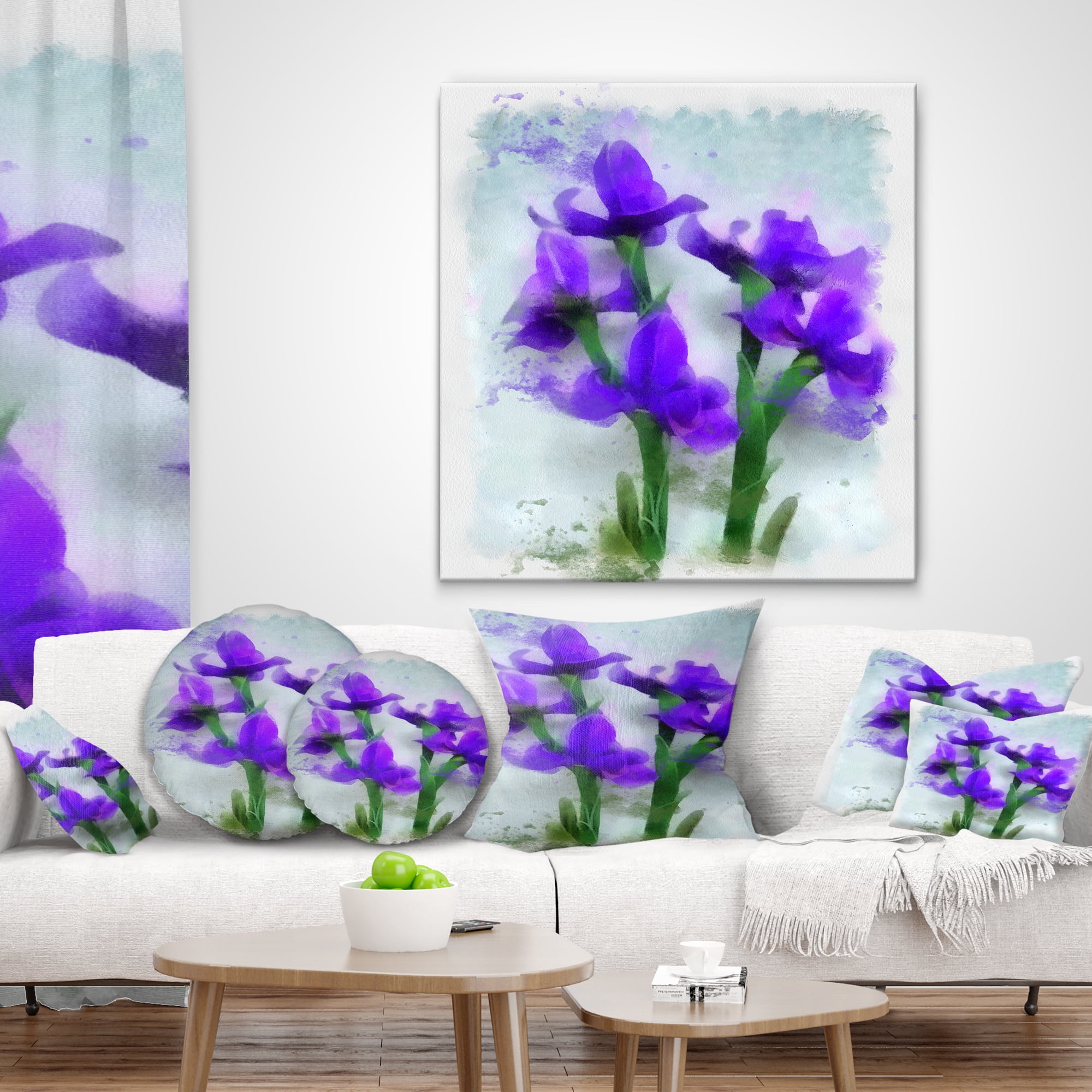 Designart Blue Irises Illustration Watercolor - Floral Throw Pillow - 12x20