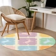 thumbnail image 5 of Round Area Rug 4ft, Happy Easter Cute Rabbit Silhouette Non-Shedding Washable Area Rug, Bunny Colorful Checker Non Slip Low-Profile Circle Rugs for Living Room, Bedroom Dining Room, 5 of 9