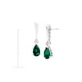 thumbnail image 4 of Women's Finecraft Created Emerald Teardrop Drop Earrings with Diamonds in Sterling Silver, 4 of 5