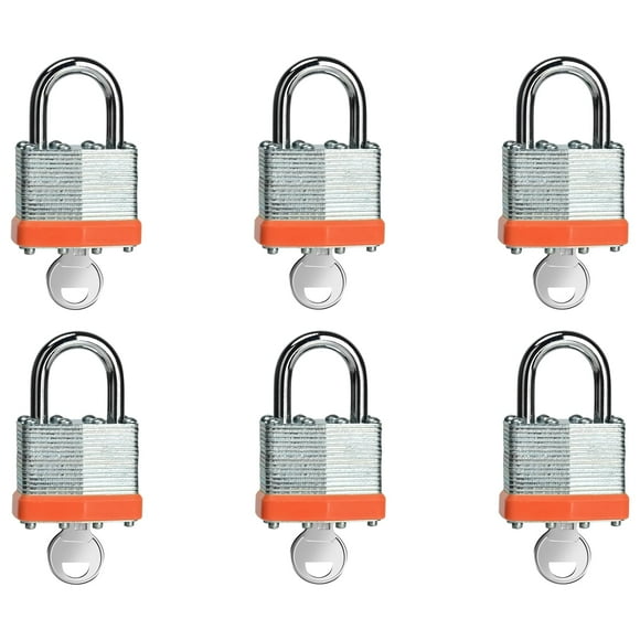 Lqyn Paquete De 6 Candados Con Llave Laminada (1-9/16"" 40 Mm) Candados Con Llaves Iguales Candado Con Grillete Normal De Aro Naranja Para Casillero De Gimnasio Maleta De Equipaje Caja De Herramientas