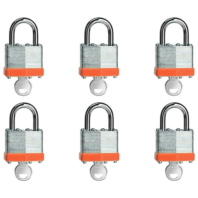 Lqyn Paquete De 6 Candados Con Llave Laminada (1-9/16"" 40 Mm) Candados Con Llaves Iguales Candado Con Grillete Normal De Aro Naranja Para Casillero De Gimnasio Maleta De Equipaje Caja De Herramientas