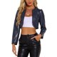 thumbnail image 1 of Chaquetas cortas de cuero PU Inspire Chic para mujer, chaqueta de manga larga de frente abierto, talla XL, azul oscuro, 1 of 5