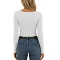 thumbnail image 5 of Miluxas Womens Long Sleeve Scoop Neck Ribbed Knit Fitted Casual Tops Tee Slim Basic Shirts White XL(XL), 5 of 9