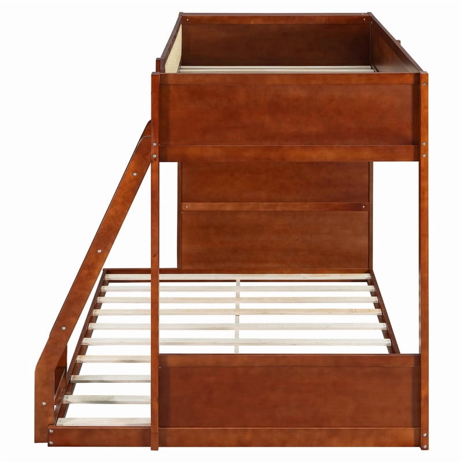 Twin-Over-Full Bunk Bed with Built-in Ladder & LED Strip, Storage Wooden Bed Frame with Bookshelf & Rattan Guardrail