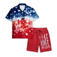 thumbnail image 5 of Mens 4th of July 2 Piece Set Summer Tracksuits 2 Piece Outfits Independence Day Textured Short Sleeve Button Down Shirts and Drawstring Short Sets, 5 of 6