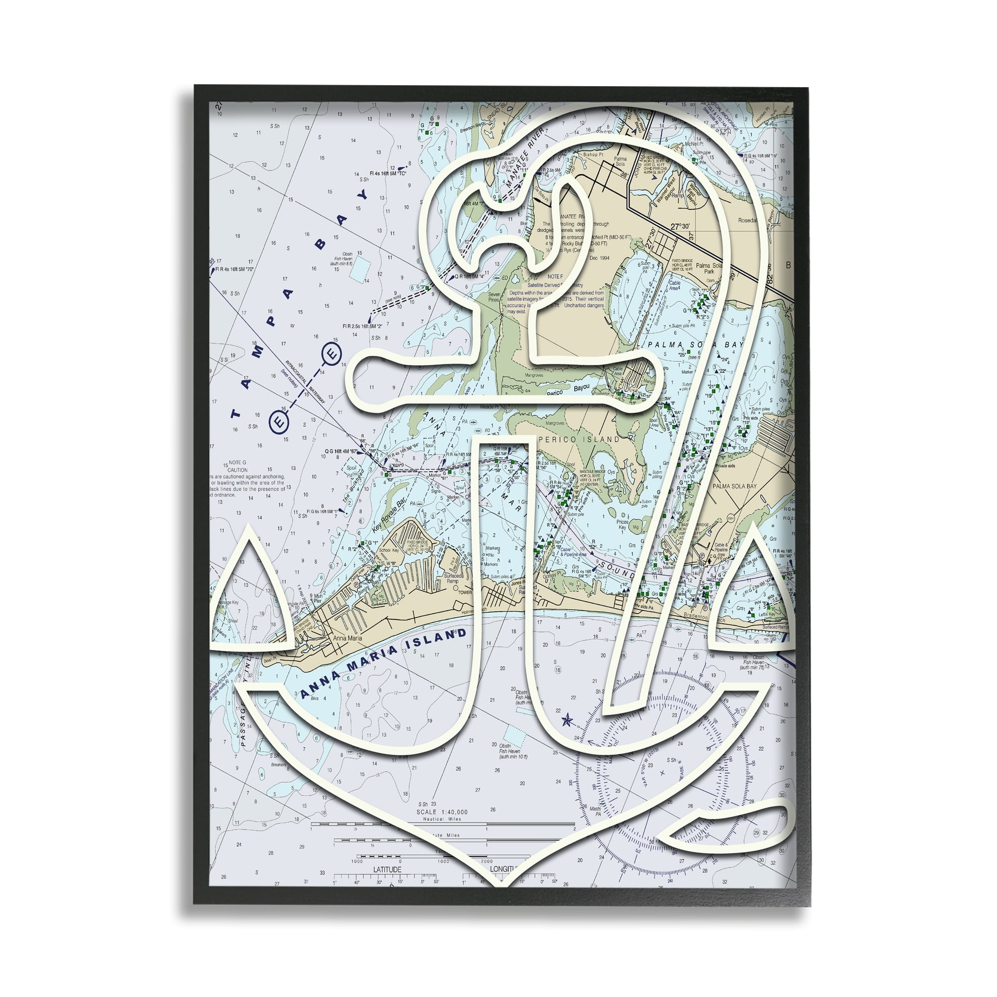 Stupell Industries Detailed Tampa Bay Florida Map Anchor Symbol , 16 x 20, Design by Lil' Rue