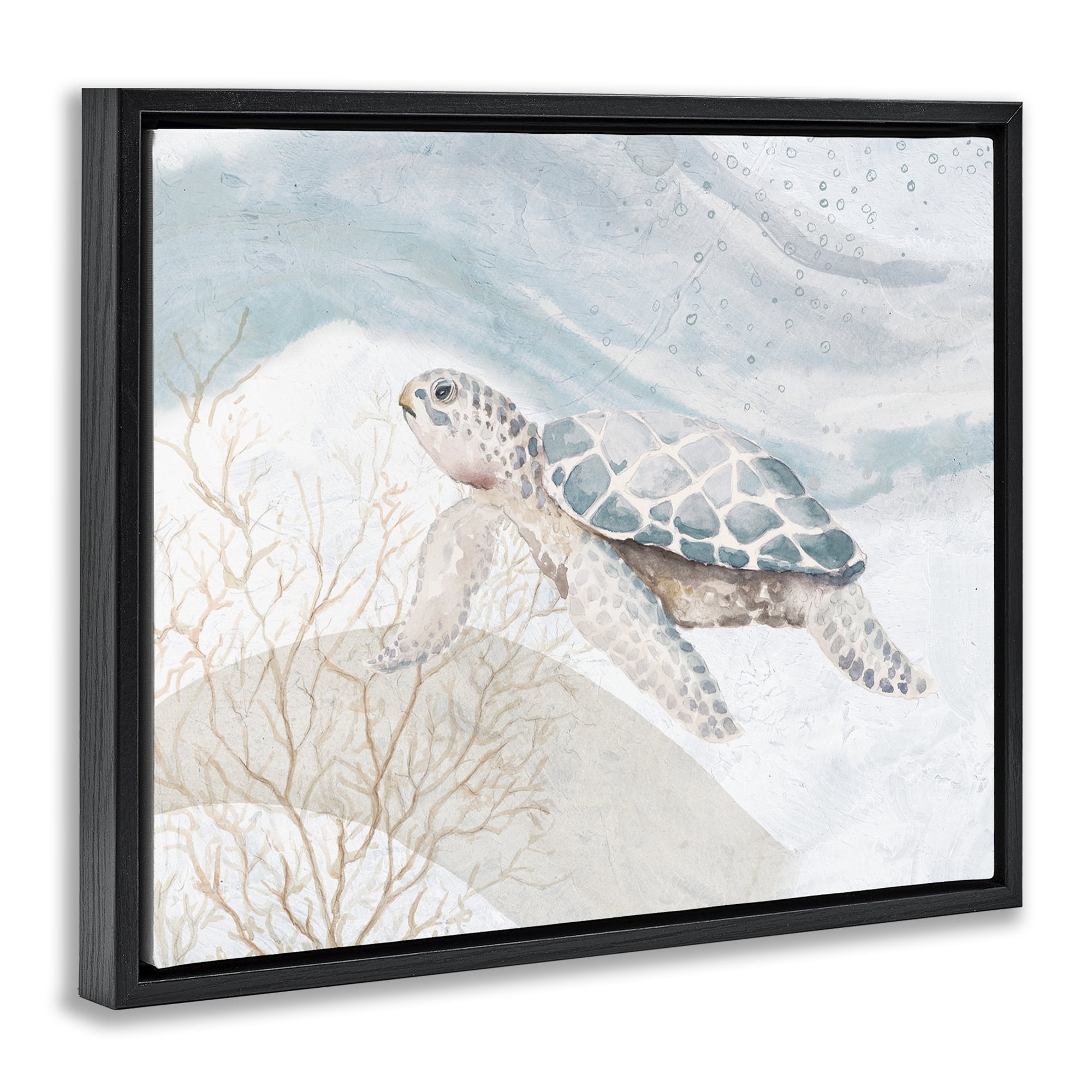 Stupell Industries Turtle on Brushed Pattern Animals & Insects Painting Black Floater Framed Canvas Art Print Wall Art, 21 x 17