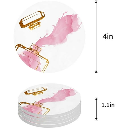 

FMSHPON Golden Line Bottle and Watercolor Set of 8 Round Coaster for Drinks Absorbent Ceramic Stone Coasters Cup Mat with Cork Base for Home Kitchen Room Coffee Table Bar Decor