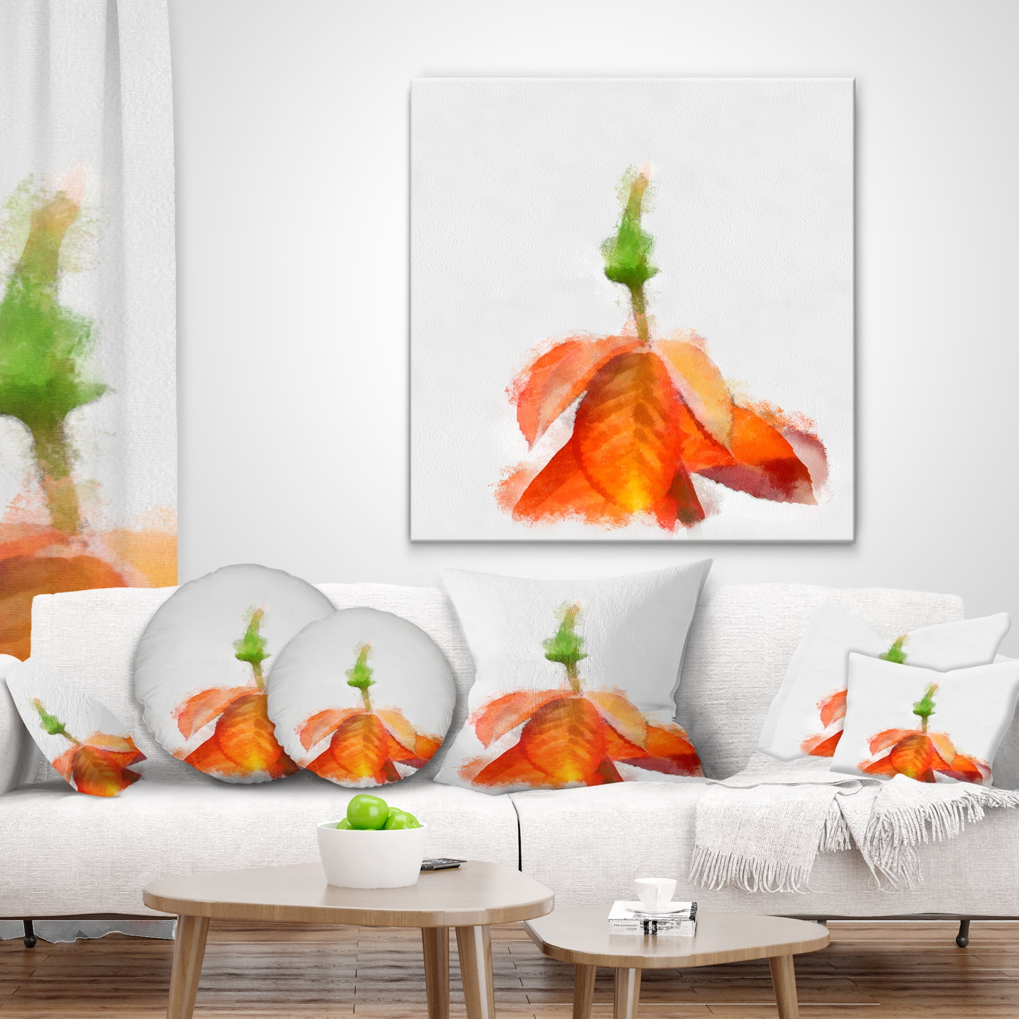 Designart Rose Flower Stem with Shed Petals - Floral Throw Pillow - 18x18