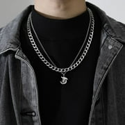 Punk Friends Gift Sweater chain Couple Necklace Thick Chain Men Women Titanium Steel Necklace Men Clavicle Chain Korean Style Necklace Cuban Letter Necklace T