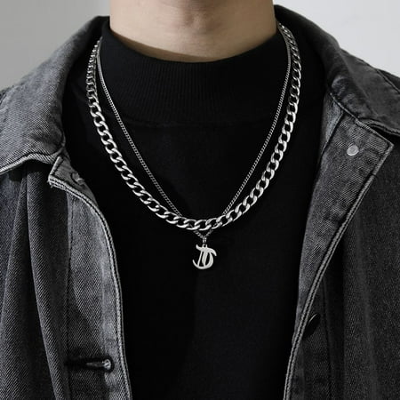 Punk Friends Gift Sweater chain Couple Necklace Thick Chain Men Women Titanium Steel Necklace Men Clavicle Chain Korean Style Necklace Cuban Letter Necklace T