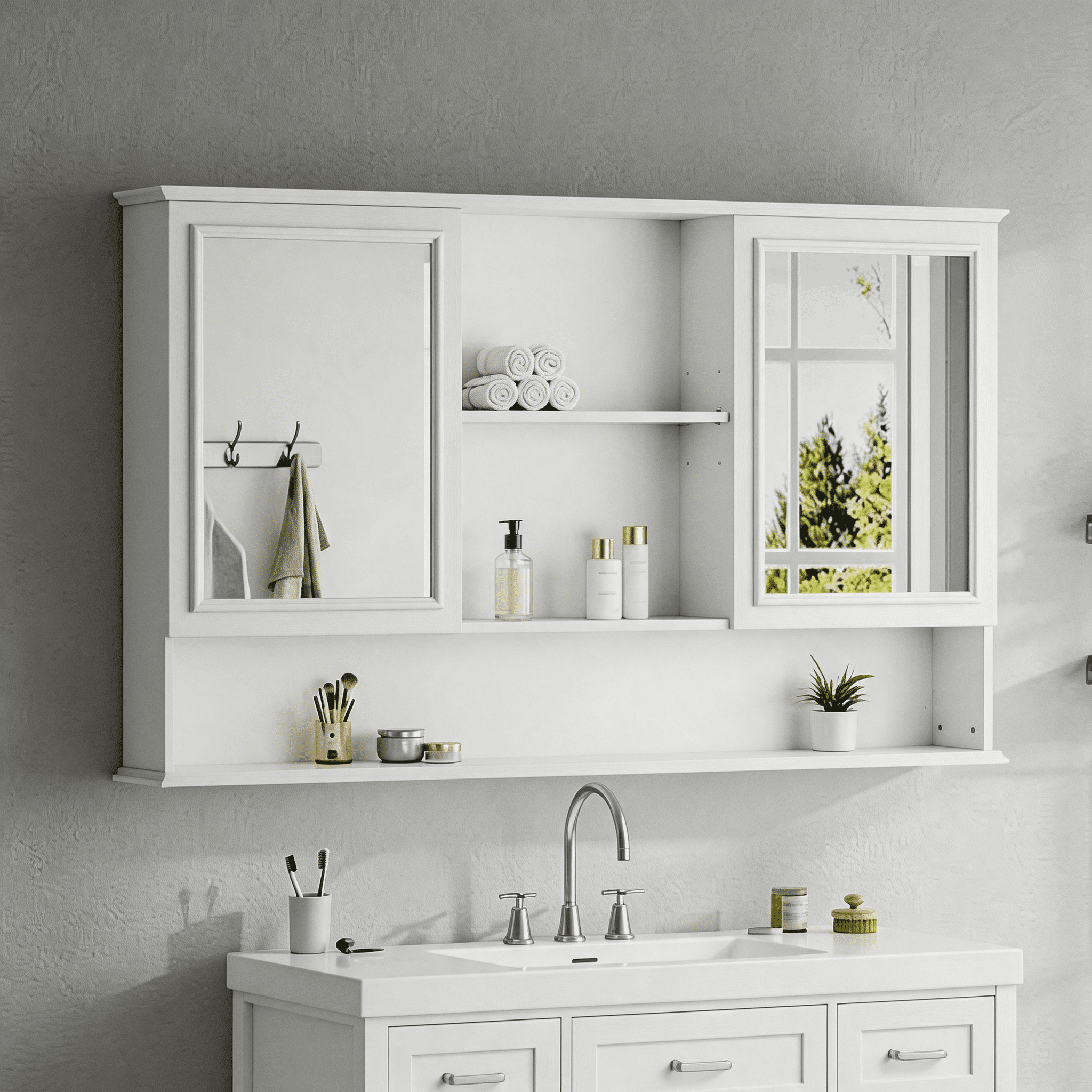 Mintazer 60" Wall Mounted Bathroom Medicine Cabinet with 2 Mirrored Doors, Adjustable Shelves & Soft Close Hinges for Bathroom Laundry Room, White
