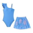 thumbnail image 5 of CUZIBR Kids Girls Swimsuits Two Piece Bikini Sets One Shoulder Ruffles Sleeveless Sport Bathing Suits With High Waist Pleated Skirts Cover Up Cozy Swimwear Beach Pool Beachwear,Blue,13-14 Years, 5 of 5