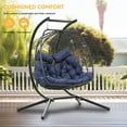 thumbnail image 2 of Dextrus Hanging Egg Chair Swing Chair with Stand Double Egg Chair 2 Person Wicker Chair Indoor Outdoor Hammock Egg Chair with Cushions 500lbs for Patio, Bedroom, Garden and Balcony, Navy Blue, 2 of 5