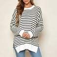 thumbnail image 4 of Levmjia Women's Striped Long Sleeve Sweater Crewneck Drop Shoulder Loose Fit Casual Pullover Top for Fall Winter, 4 of 6