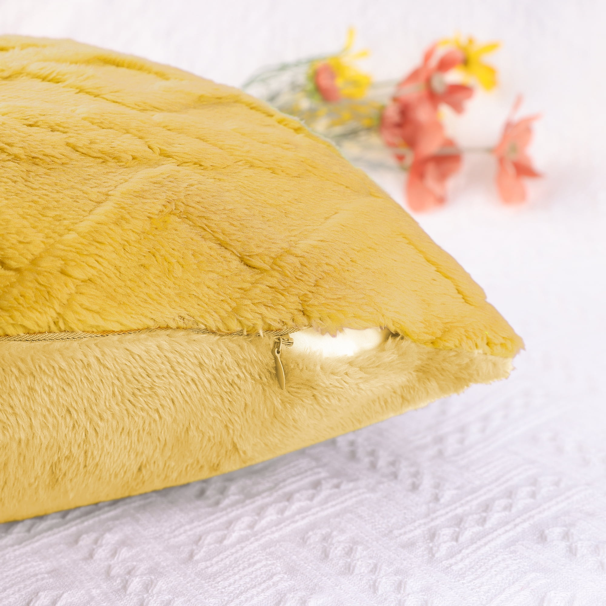 Unique Bargains Solid Striped Soft Sofa Decorative Pillow Covers (2 Count) Yellow 18" x 18"