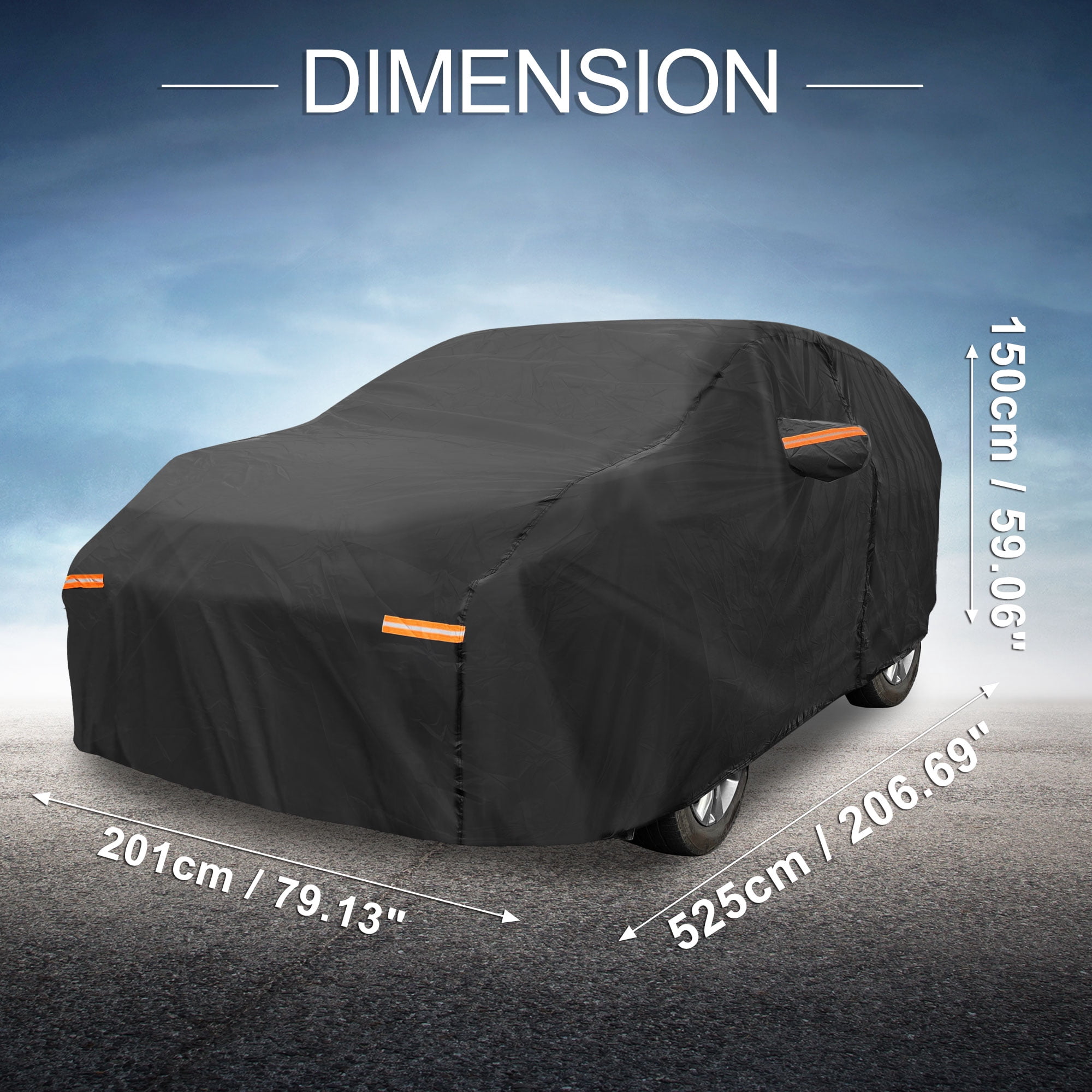 Unique Bargains Aluminum Full Car Cover Black for Kia Carnival 206.69"x79.13"x59.06"
