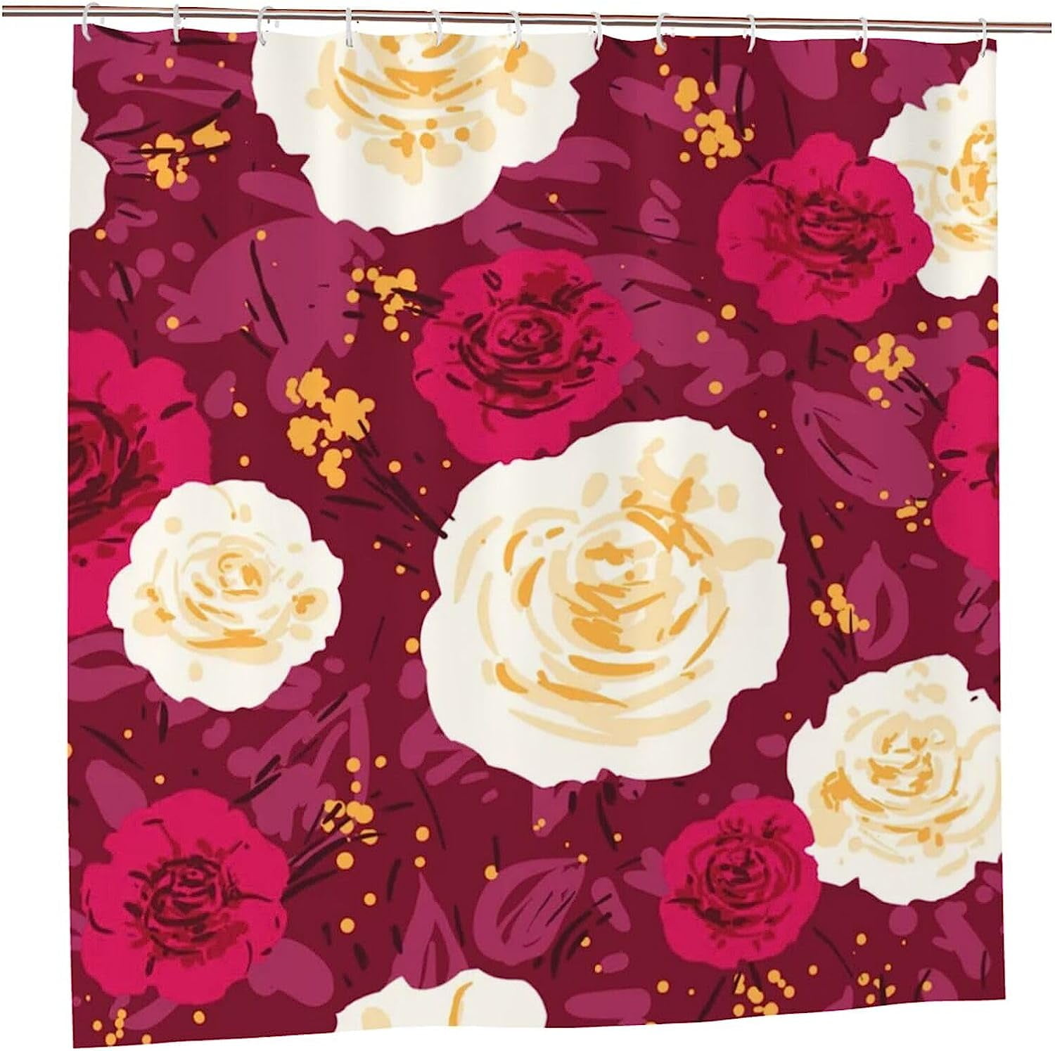 JOOCAR Shower Curtain Set,Red Hibiscus Flowers Long Shower Curtain