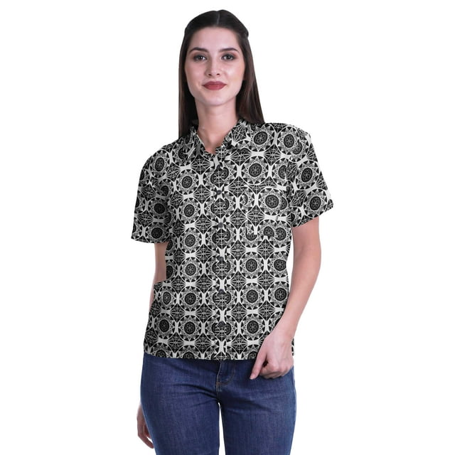 Moomaya T-shirt à Manches Courtes Imprimé pour Femme Col Boutonné Haut Décontracté