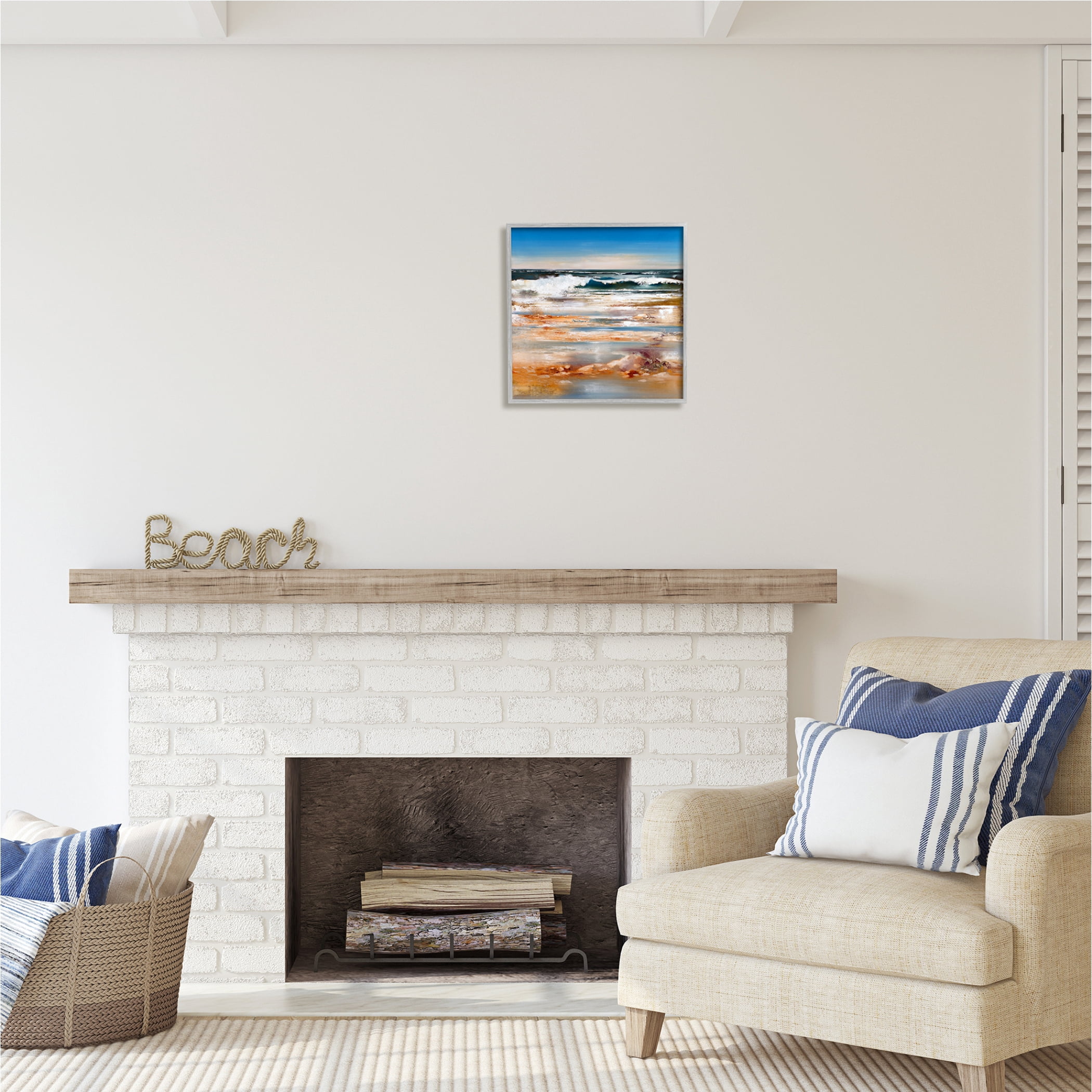 Stupell Industries Rolling Waves Abstract Shore Abstract Painting Gray Framed Art Print Wall Art, 17 x 17