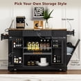 thumbnail image 3 of 48" Kitchen Island with Trash Can Storage Cabinet, Rolling Kitchen Island Cart with Power Outlet, 3 Drawers, 3 Open Side Racks for 10 Gallon Garbage Bin, Black, 3 of 9