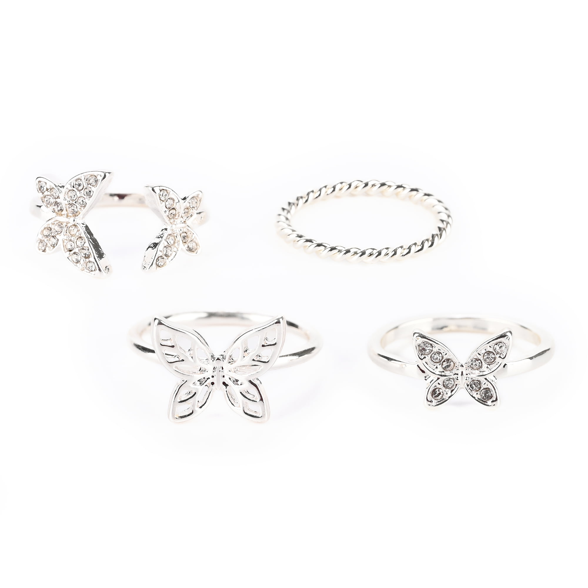 Claires Teen Girls Silver Butterfly Rings Set, 6/7, 8 Pieces, Great Gift, 38121