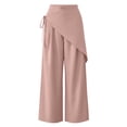 thumbnail image 5 of Women's High Waist Irregular Overlay Wide Leg Pants, Solid Draped Loose 9/10 Length Wrap Front Casual Trousers with Side Pockets for office Party Vacation Wear Pink XL(XL), 5 of 5