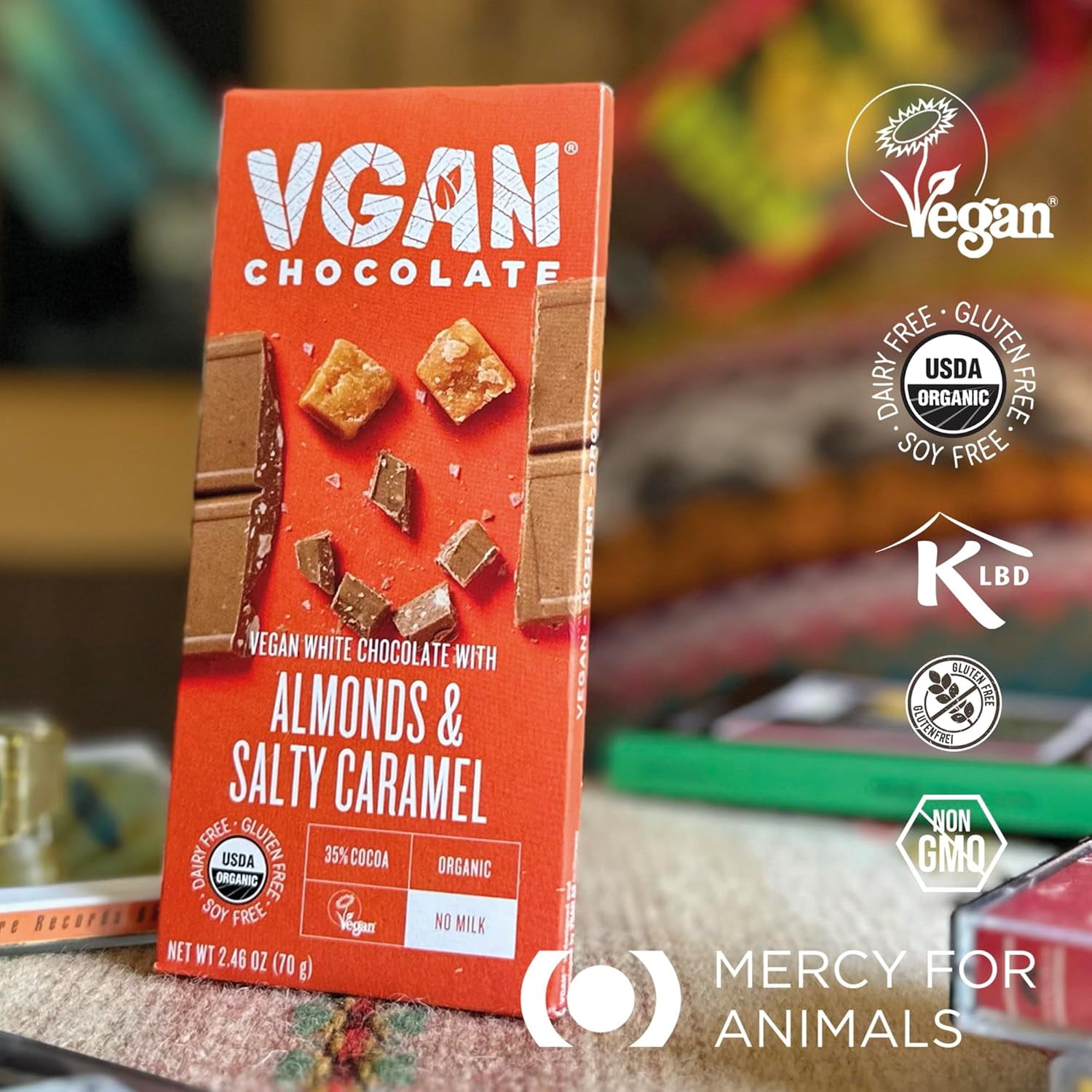 (Pack Of 6) VGAN Chocolate Bar White Almond Salted Caramel 2.46 Oz