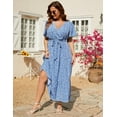 thumbnail image 4 of Plus Women's Plus Size A-Line Deep V-Neck Elastic Sash Waist Maxi Formal Dress, 4 of 9