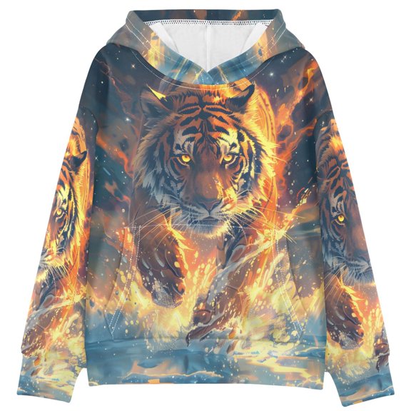 DIXRUYEE Tiger Splash Print Hoodie Casual Pullover Sweatshirt With Kangaroo Pocket