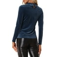 thumbnail image 3 of INSPIRE CHIC Women's Mock Neck Long Sleeve Ribbed Knit Velvet Blouse XS Navy Blue, 3 of 5